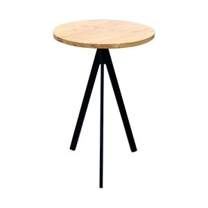 שולחן עץ עגול קטן רגל שחורה